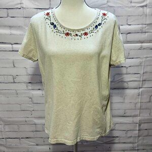 Vintage Liz Sport Floral Embroidered Shirt Size M